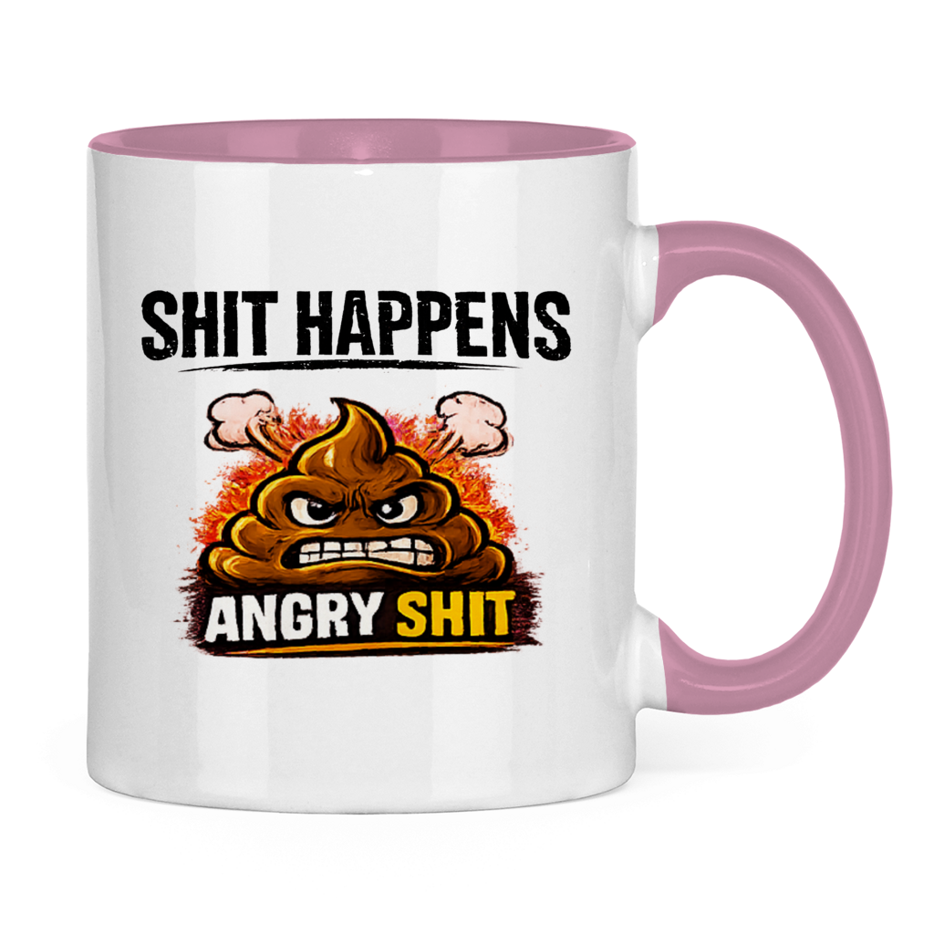 Tasse bicolore avec motif : Shit Happens Angry