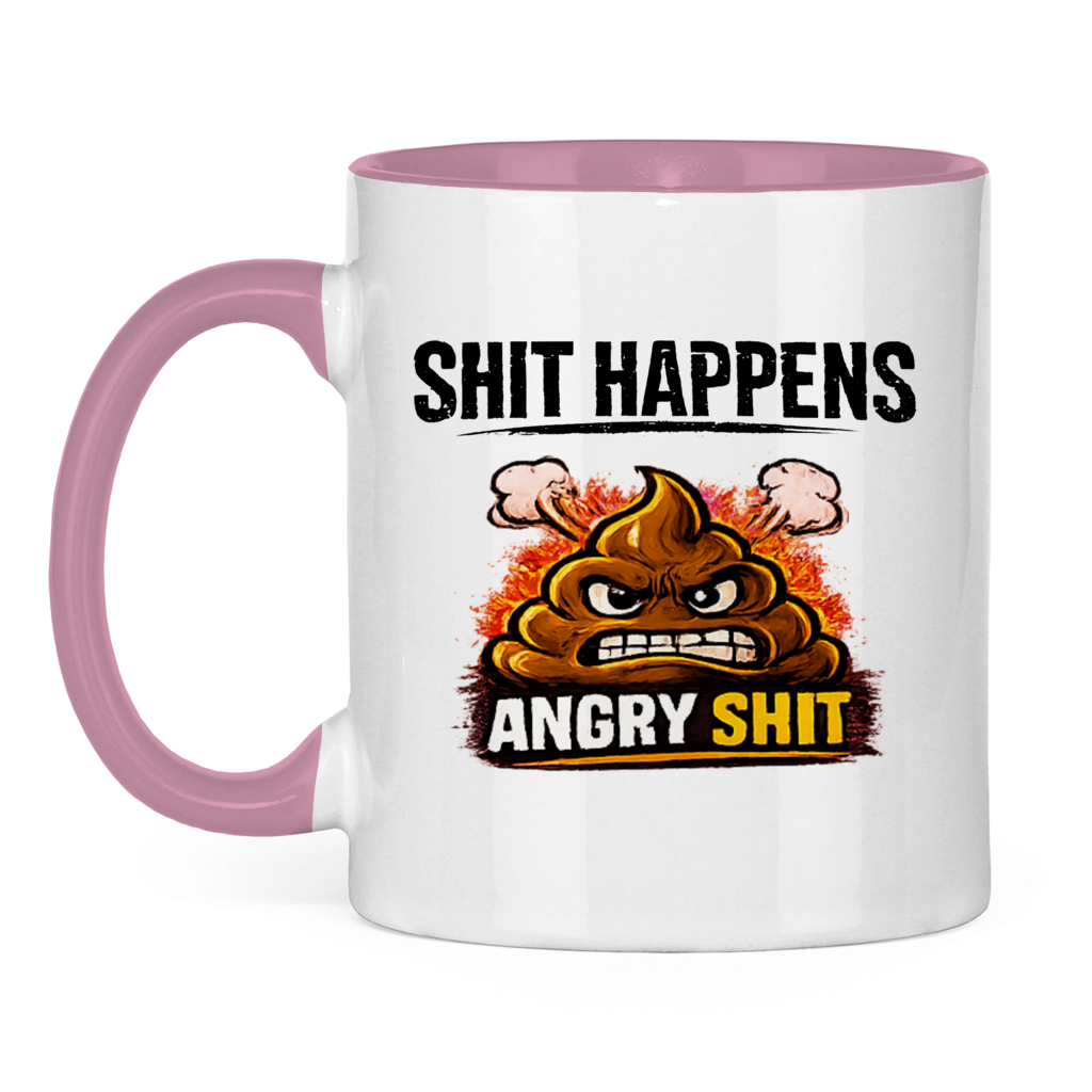 Tasse bicolore avec motif : Shit Happens Angry