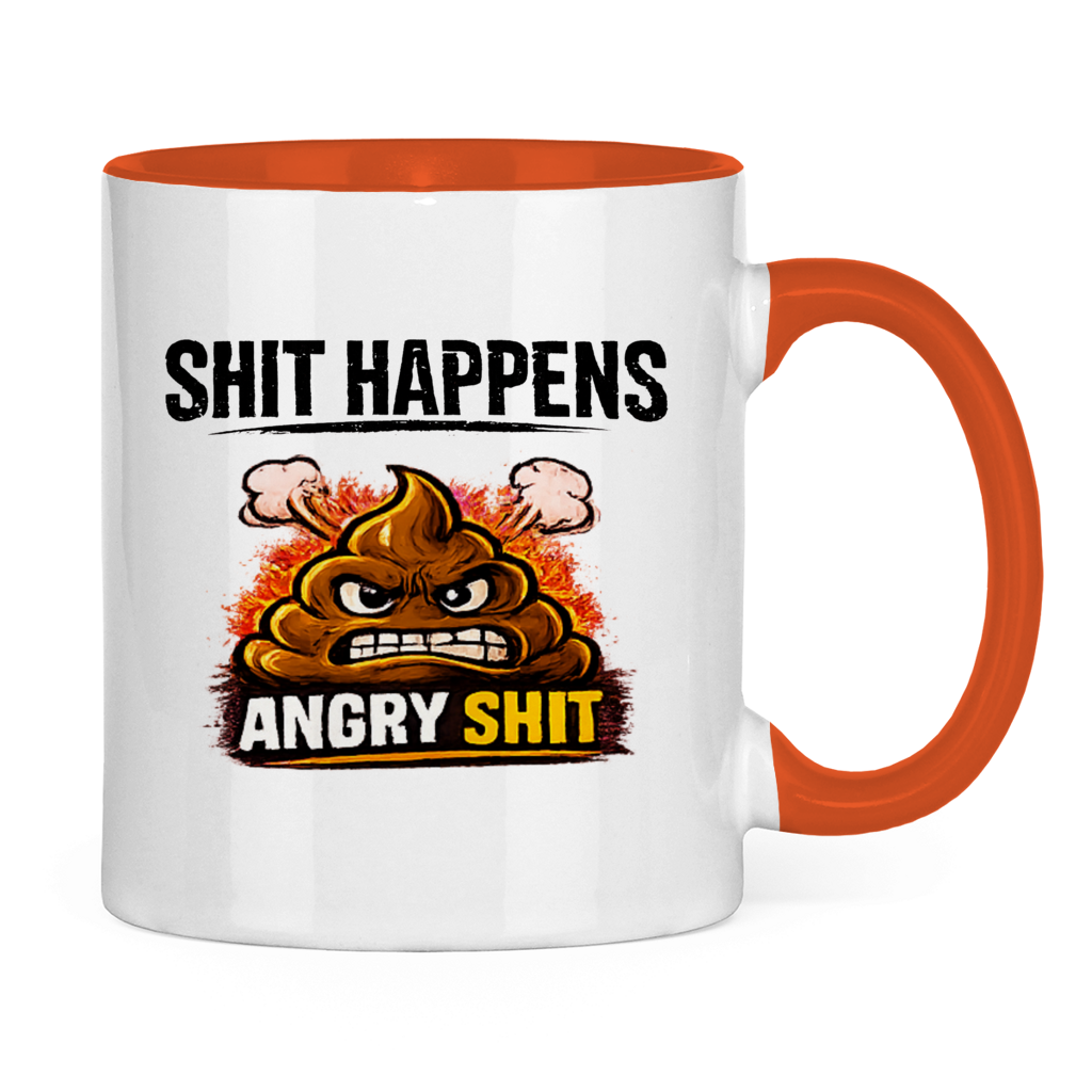 Tasse bicolore avec motif : Shit Happens Angry