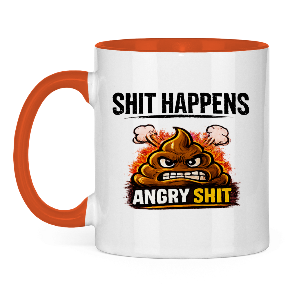 Tasse bicolore avec motif : Shit Happens Angry