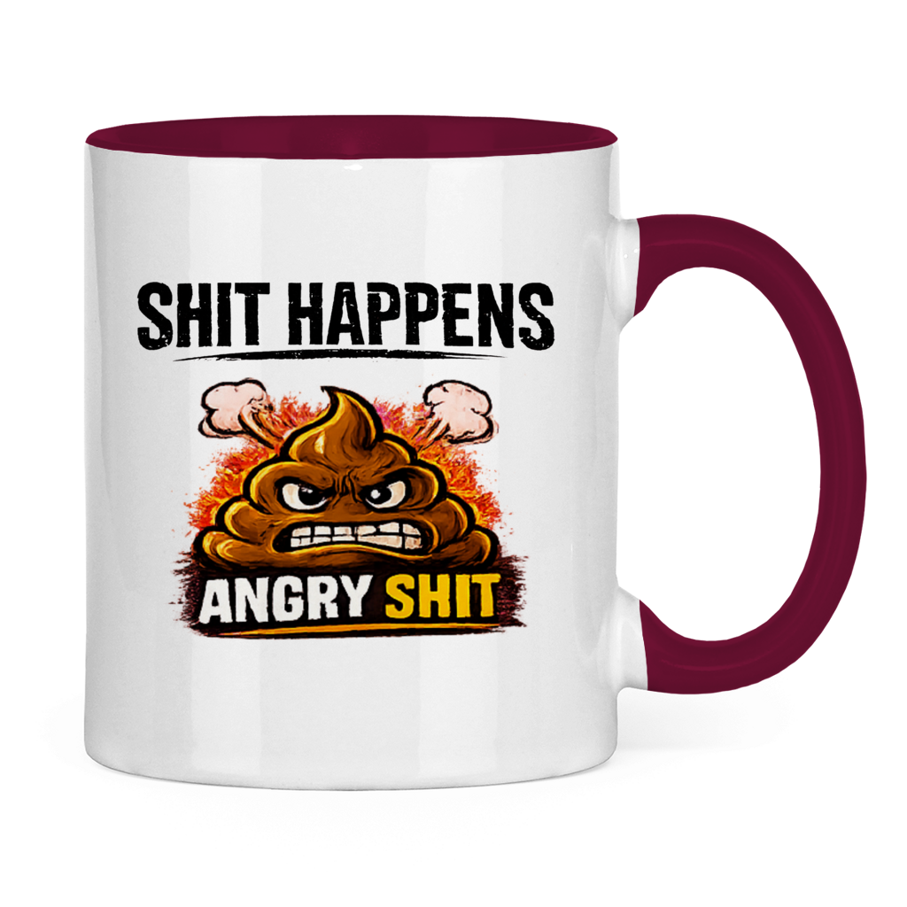 Tasse bicolore avec motif : Shit Happens Angry