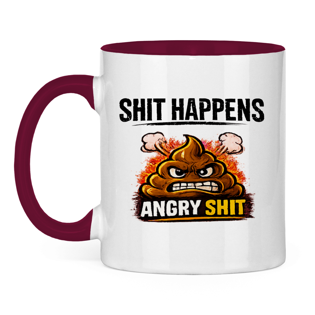 Tasse bicolore avec motif : Shit Happens Angry