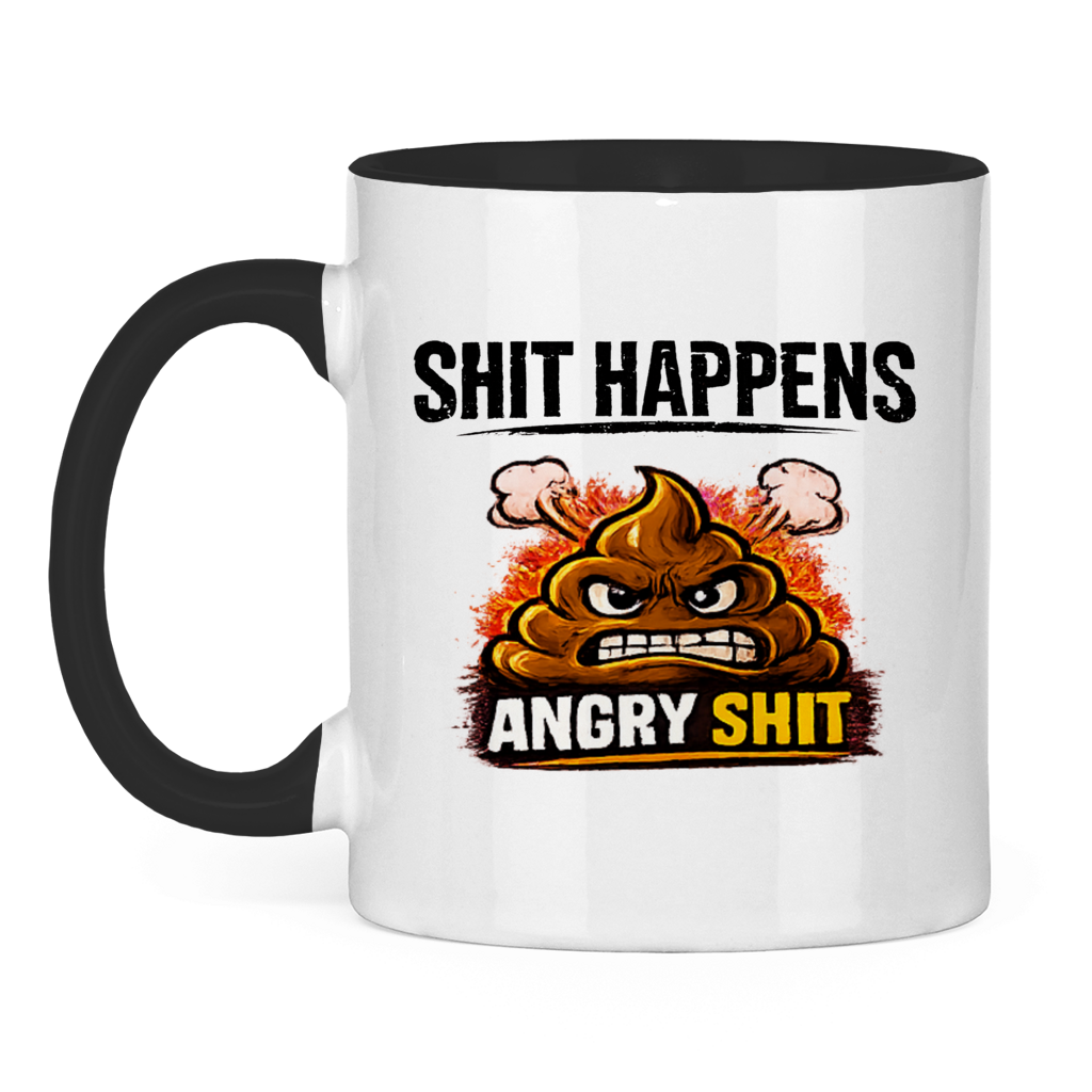 Tasse bicolore avec motif : Shit Happens Angry