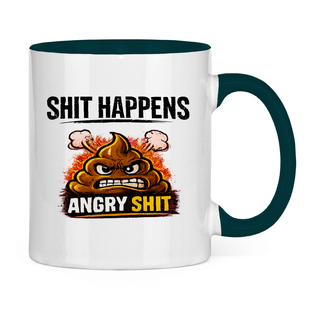Tasse bicolore avec motif : Shit Happens Angry