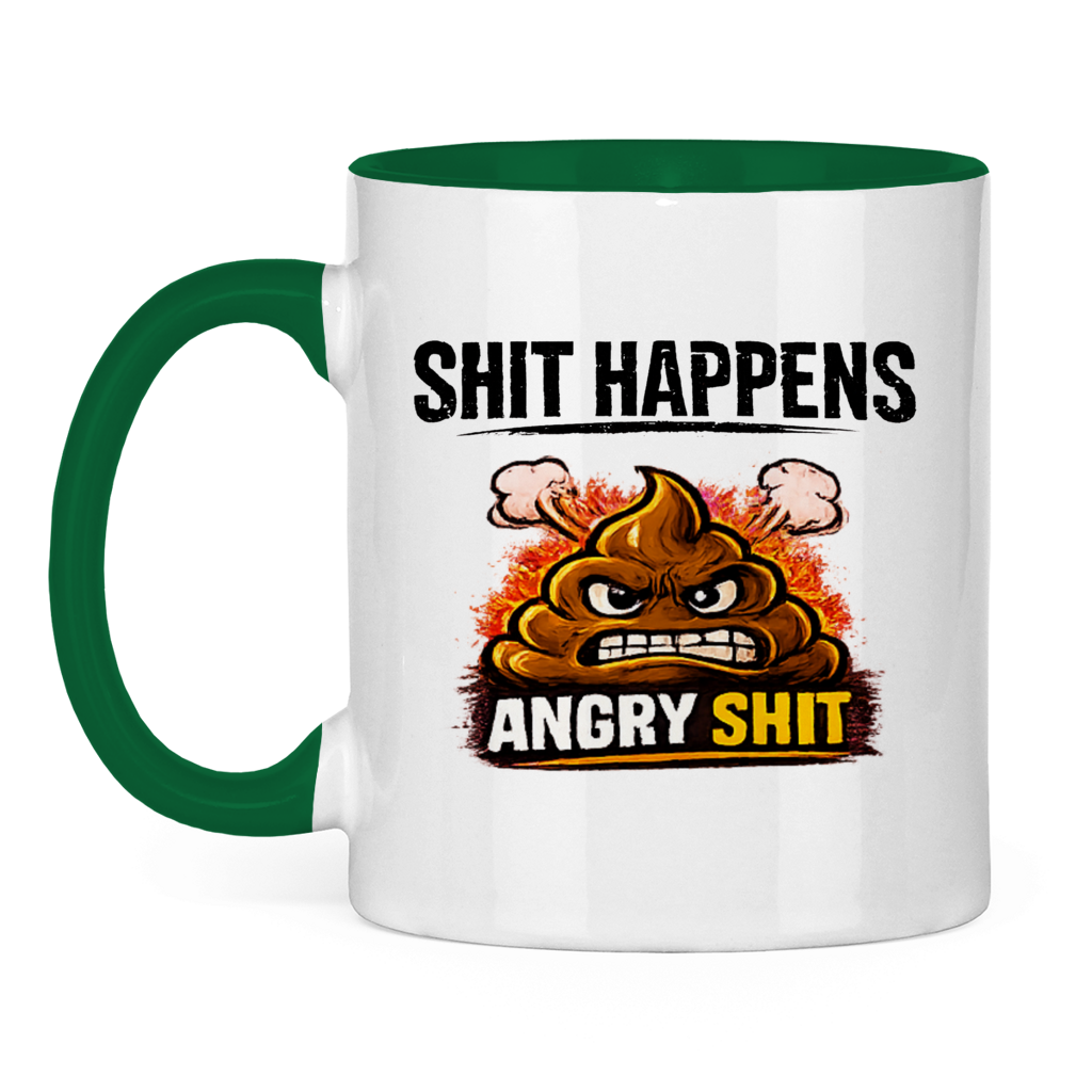 Tasse bicolore avec motif : Shit Happens Angry