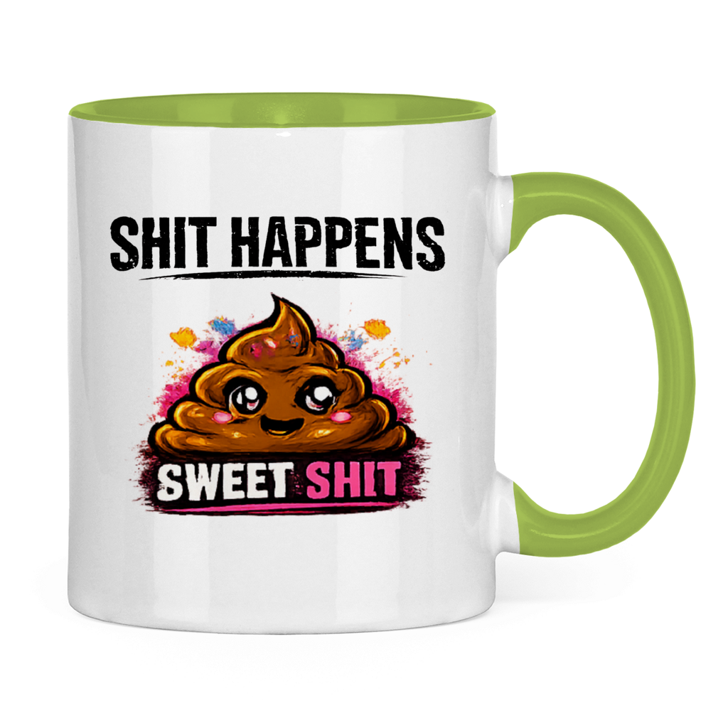 Tasse zweifarbig mit Motiv: Shit Happens Sweet