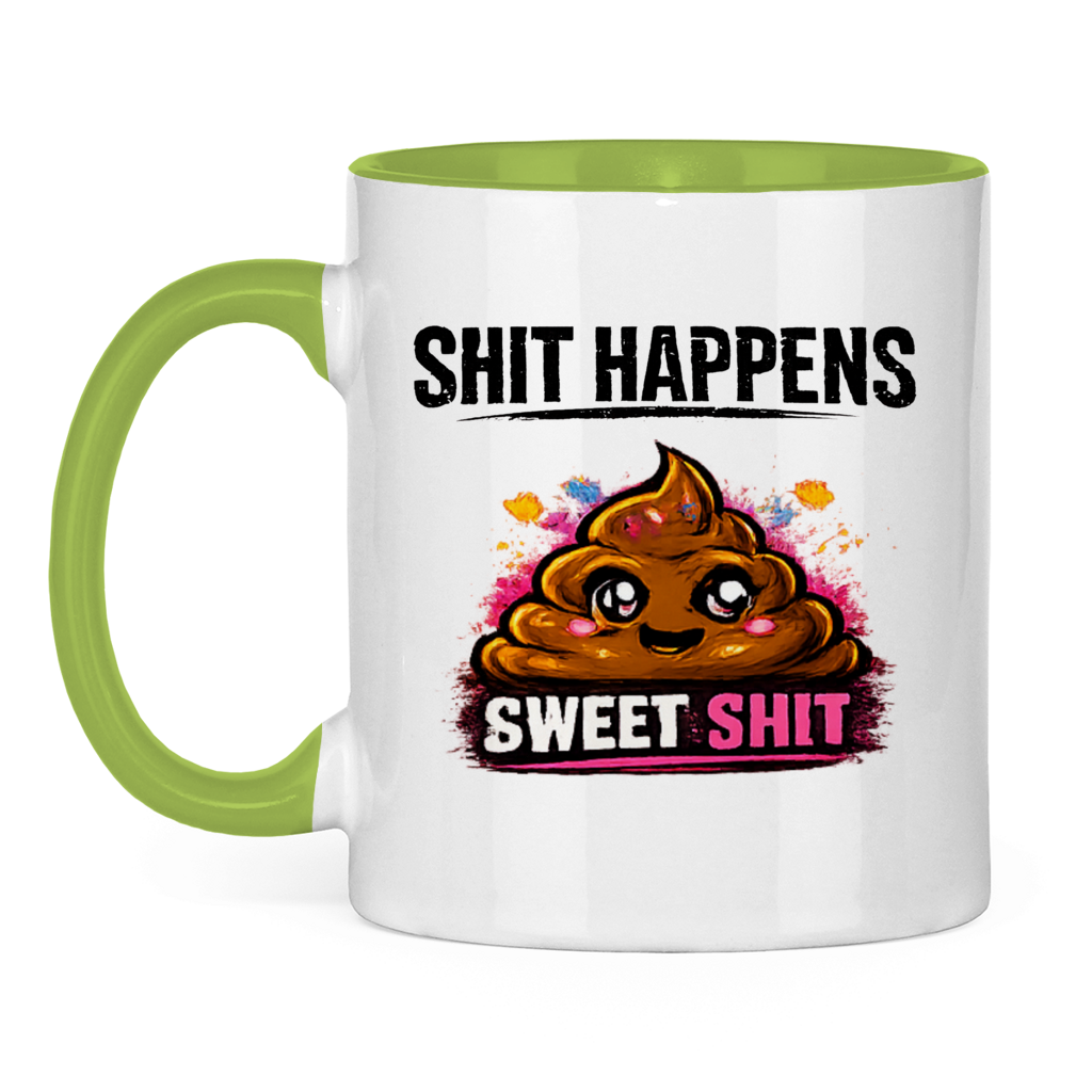 Tasse zweifarbig mit Motiv: Shit Happens Sweet
