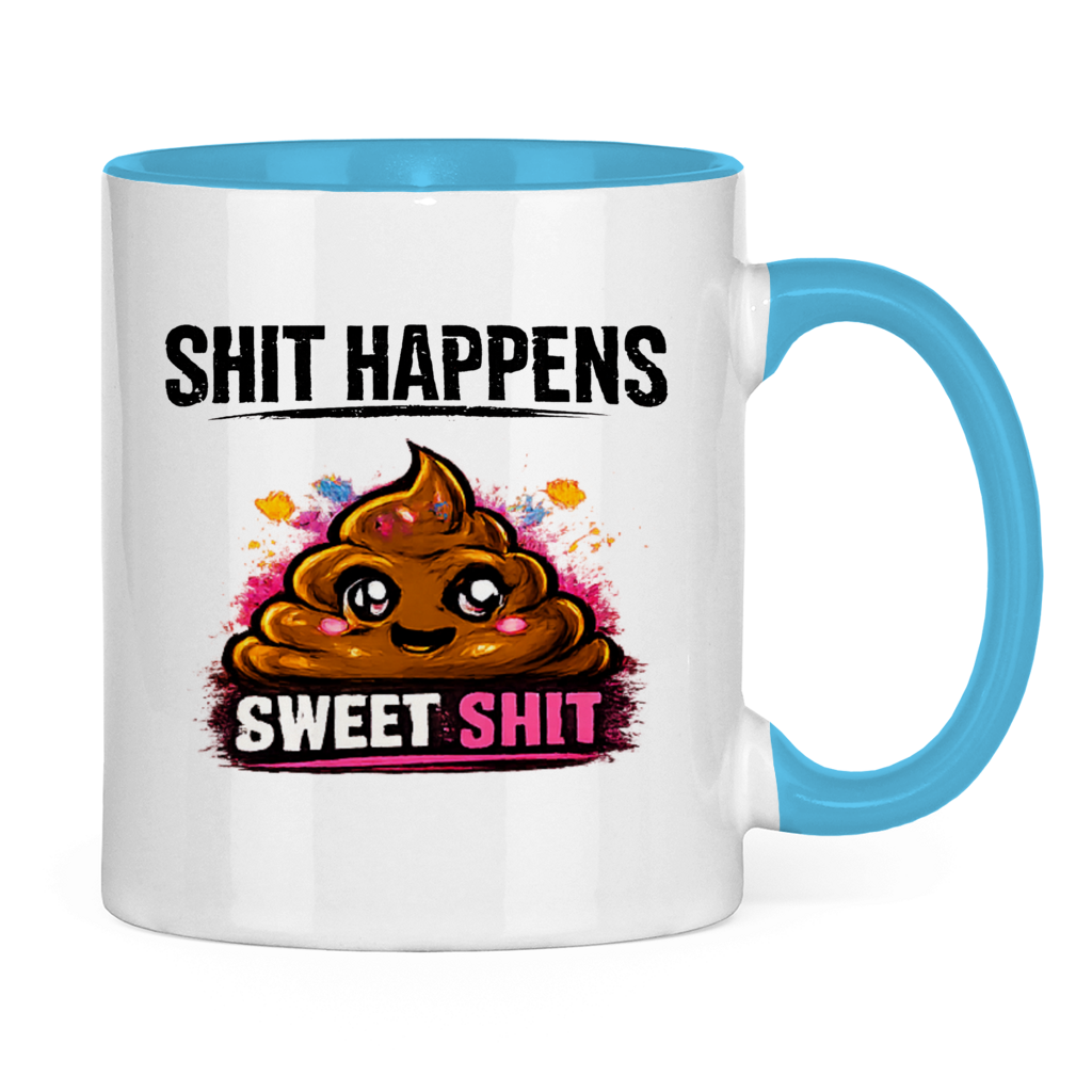 Tasse zweifarbig mit Motiv: Shit Happens Sweet