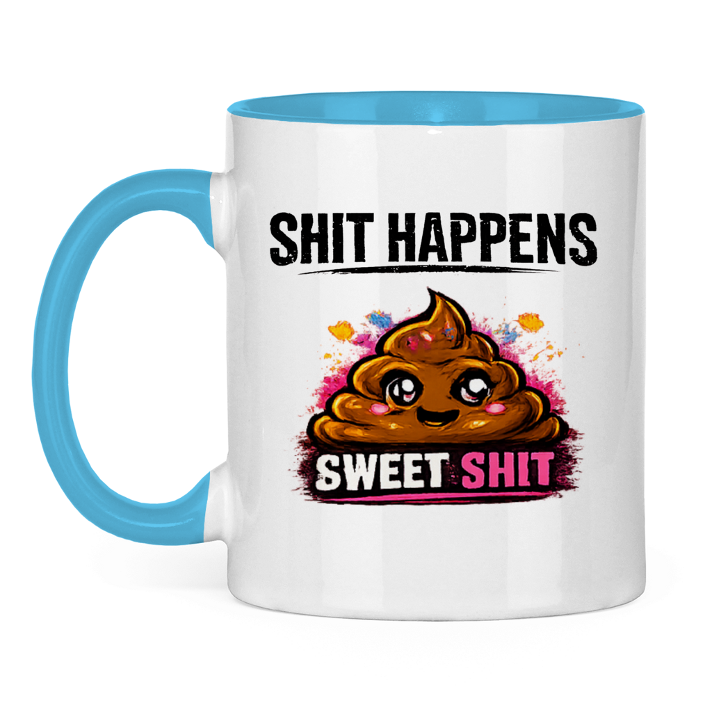 Tasse zweifarbig mit Motiv: Shit Happens Sweet
