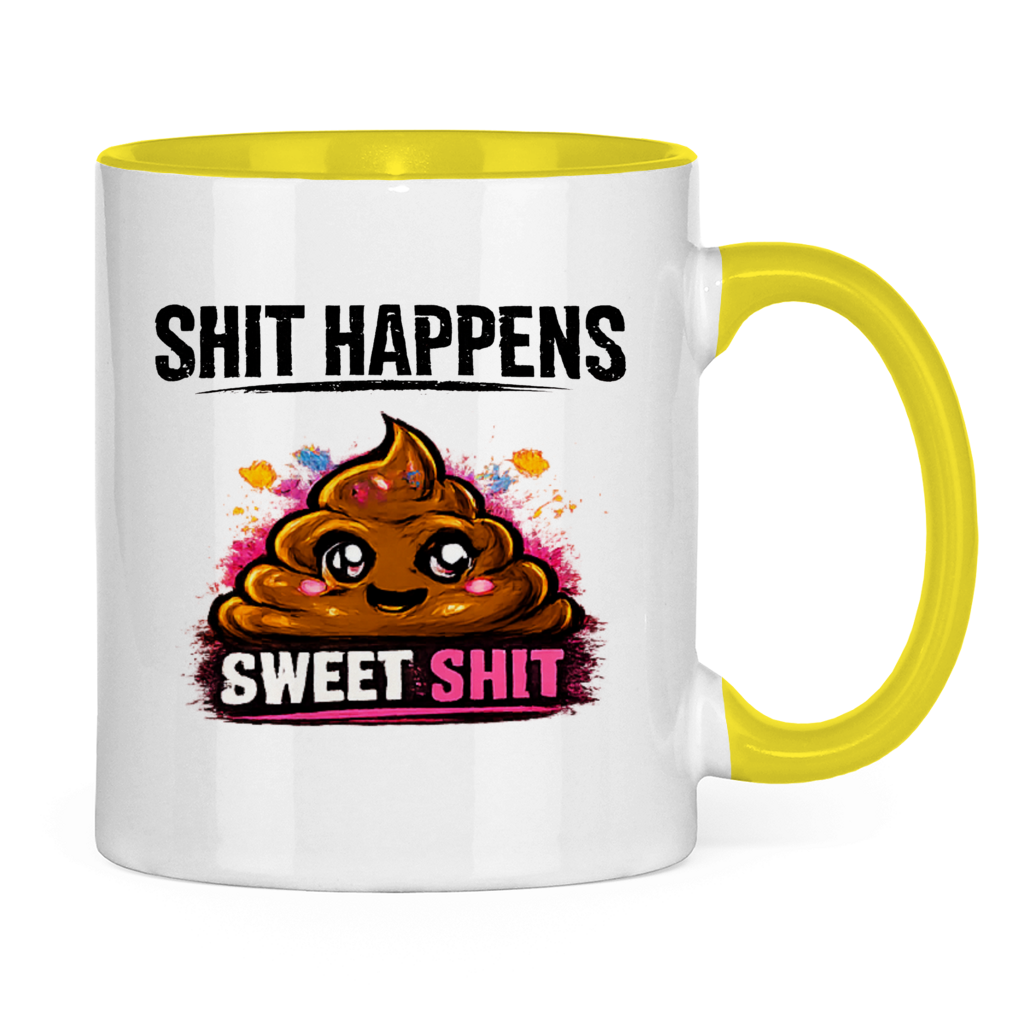 Tasse zweifarbig mit Motiv: Shit Happens Sweet