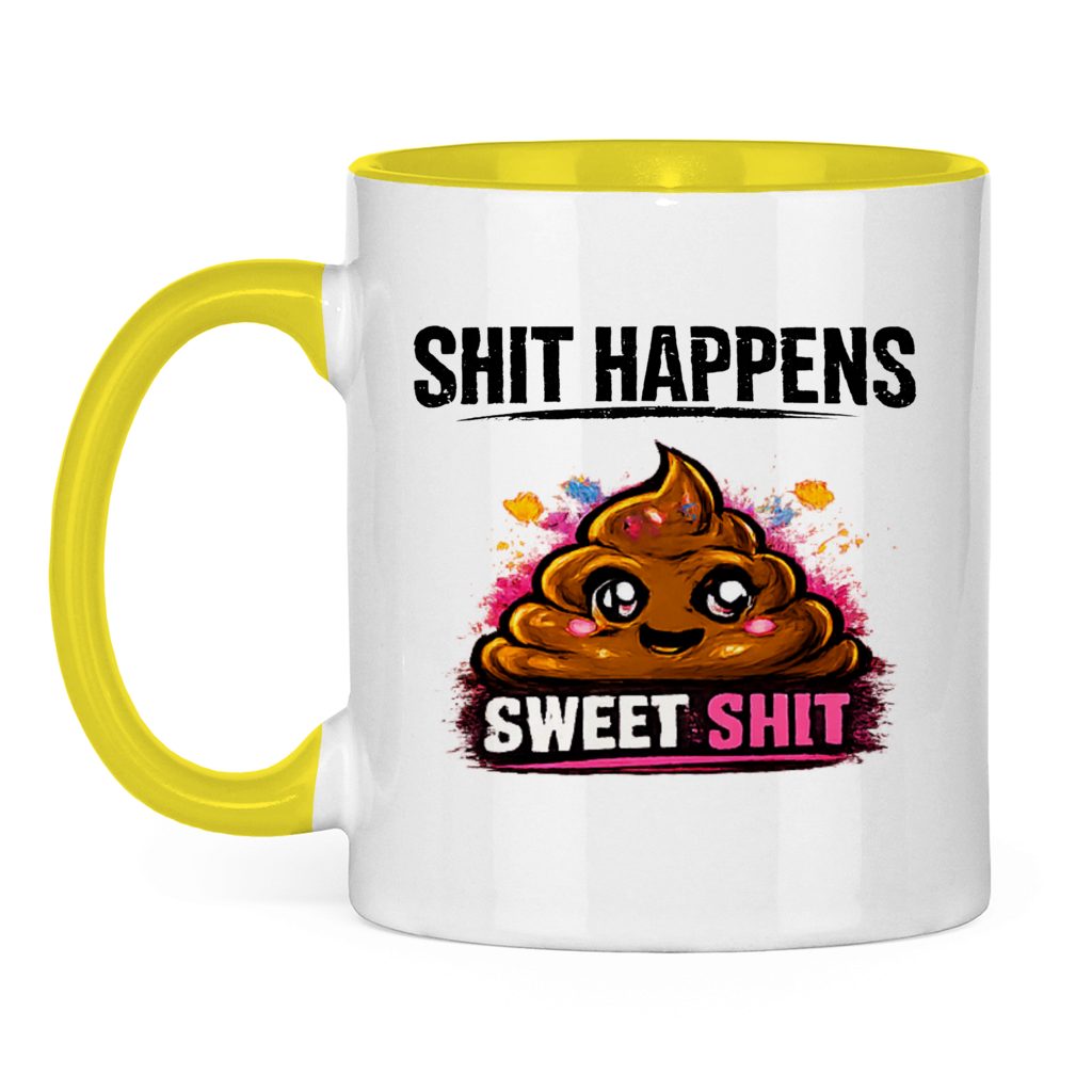 Tasse zweifarbig mit Motiv: Shit Happens Sweet