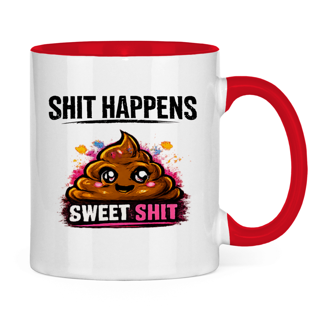 Tasse zweifarbig mit Motiv: Shit Happens Sweet