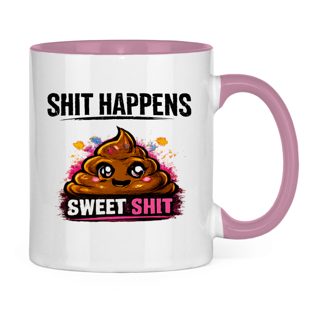 Tasse zweifarbig mit Motiv: Shit Happens Sweet