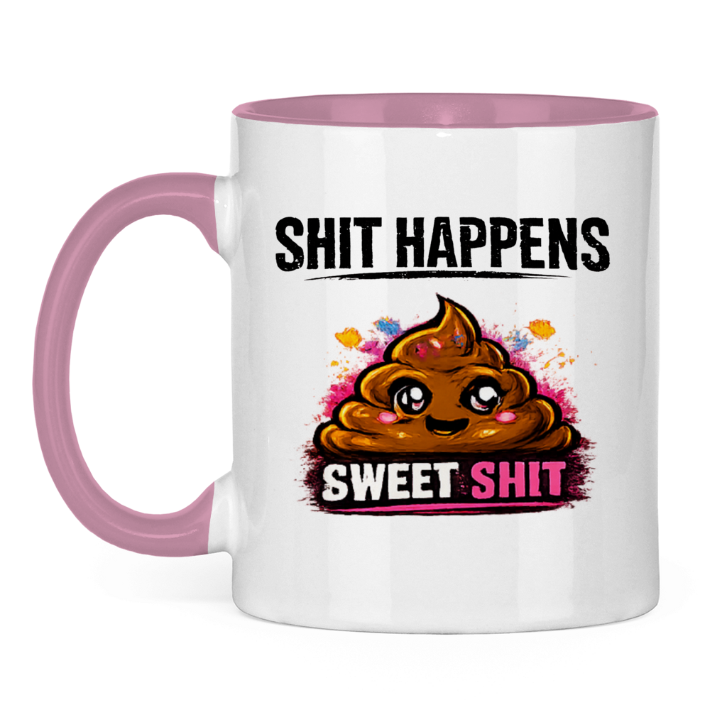 Tasse zweifarbig mit Motiv: Shit Happens Sweet