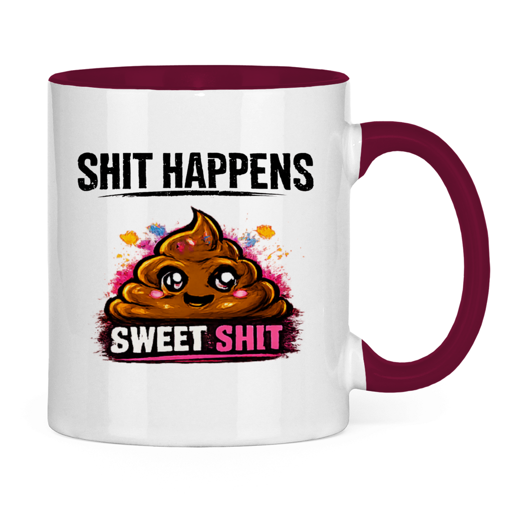 Tasse zweifarbig mit Motiv: Shit Happens Sweet