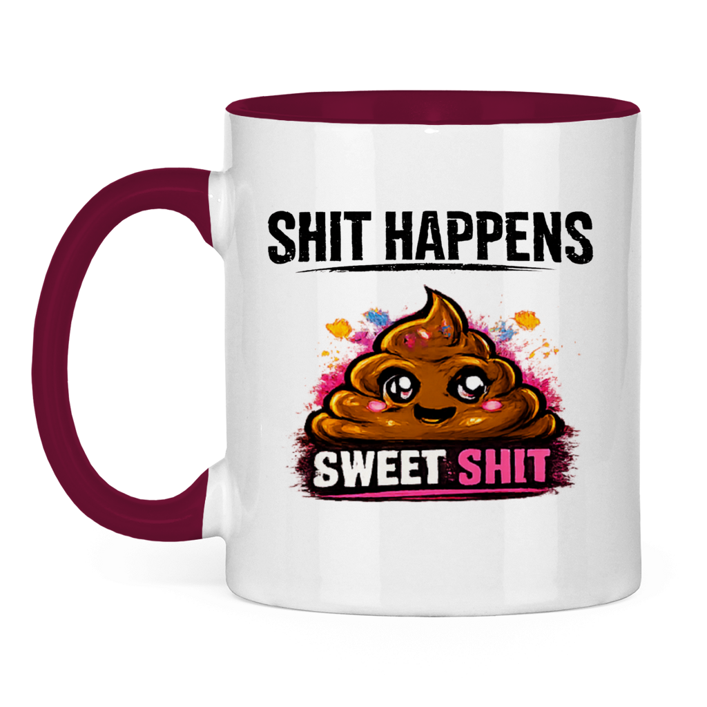 Tasse zweifarbig mit Motiv: Shit Happens Sweet