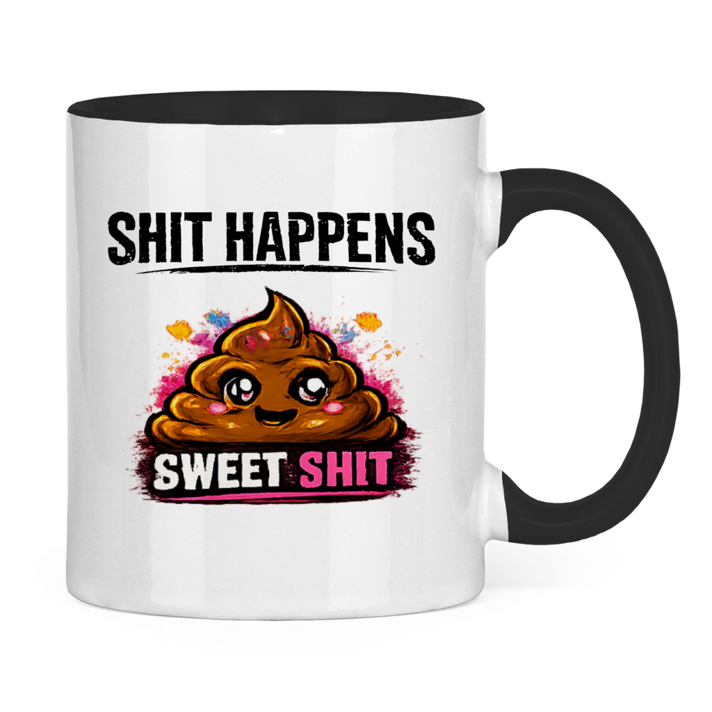 Tasse zweifarbig mit Motiv: Shit Happens Sweet