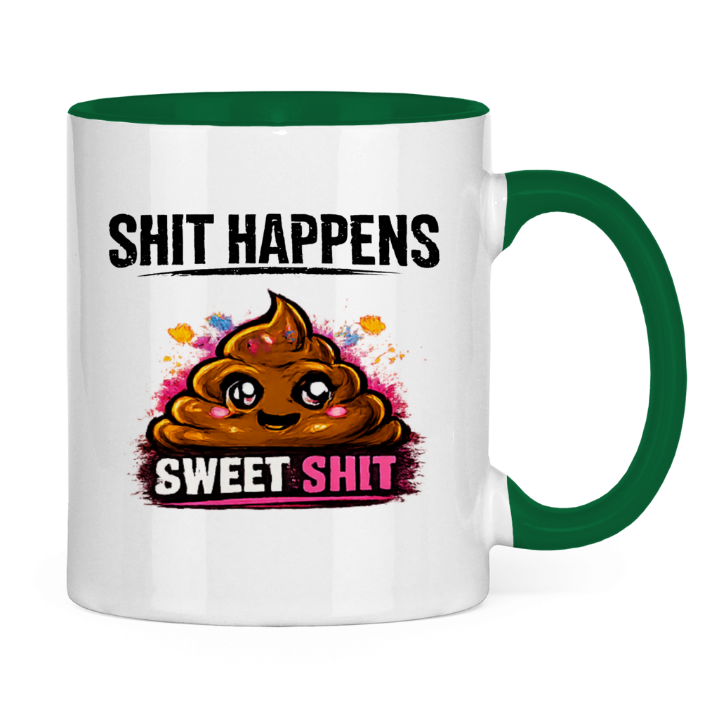 Tasse zweifarbig mit Motiv: Shit Happens Sweet
