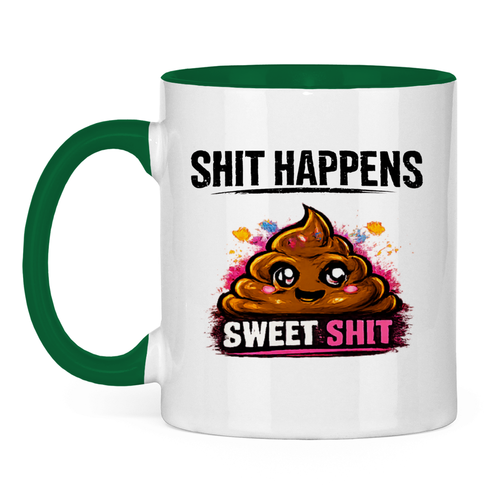 Tasse zweifarbig mit Motiv: Shit Happens Sweet