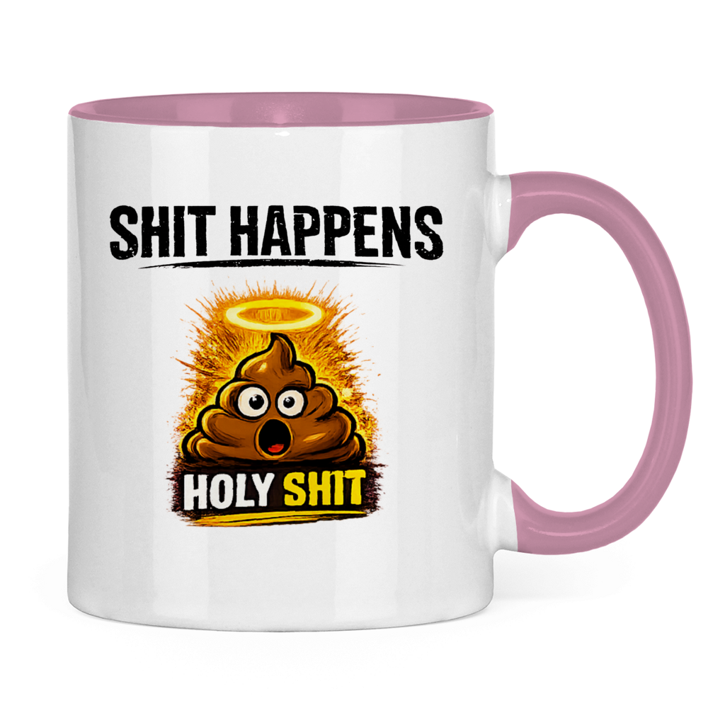 Tasse zweifarbig mit Motiv: Shit Happens Holy
