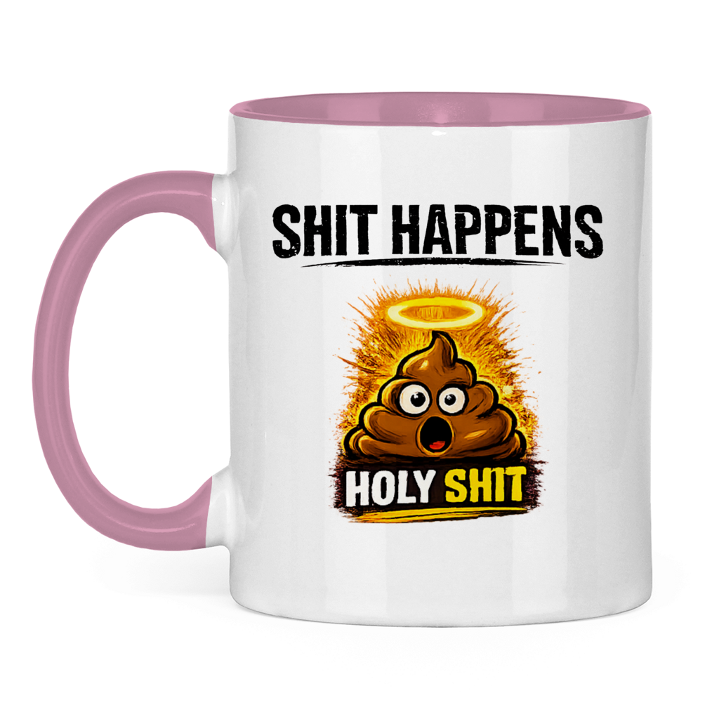 Tasse zweifarbig mit Motiv: Shit Happens Holy
