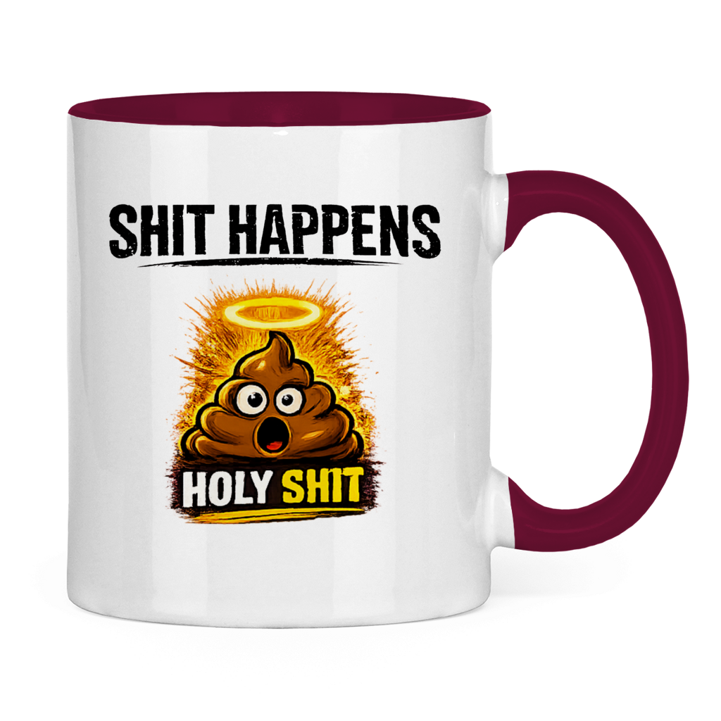 Tasse zweifarbig mit Motiv: Shit Happens Holy