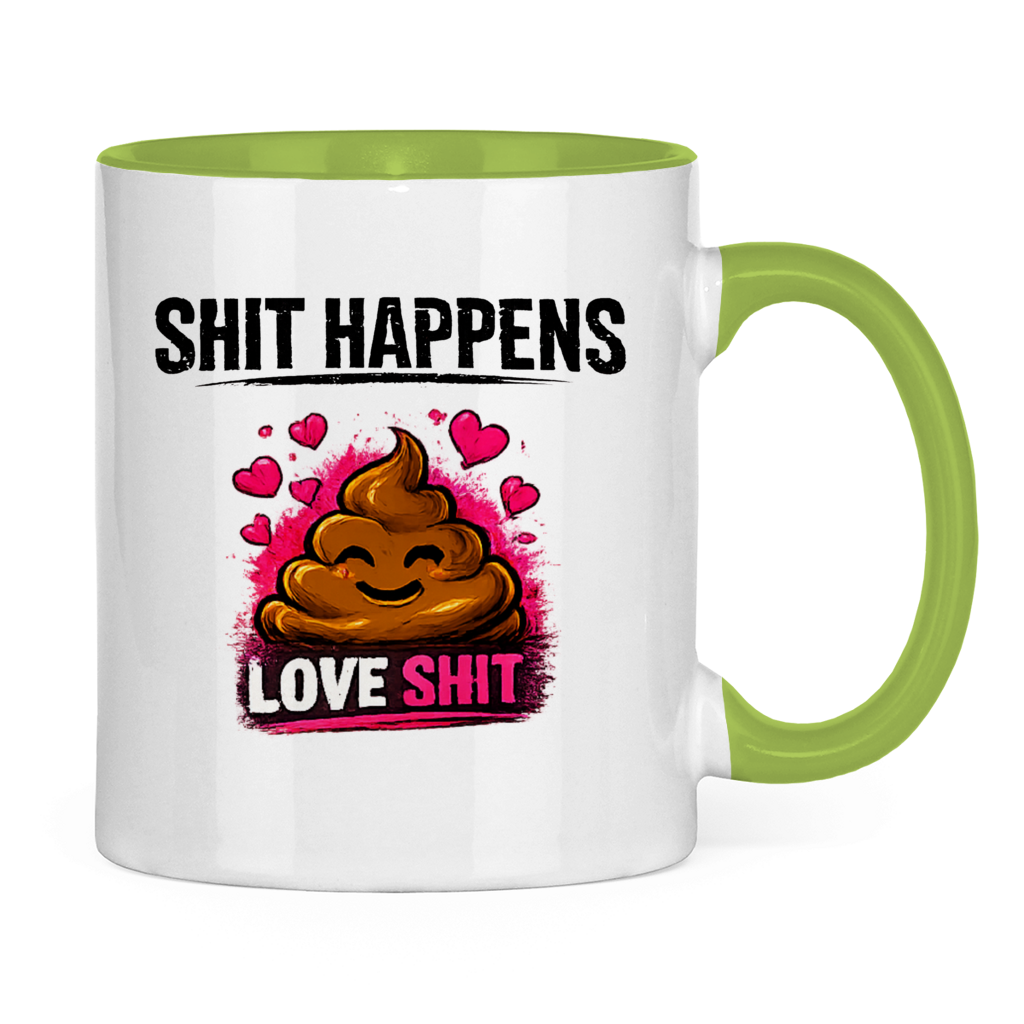 Tasse zweifarbig mit Motiv: Shit Happens Love