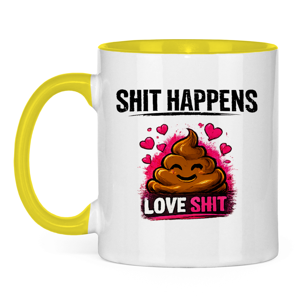 Tasse zweifarbig mit Motiv: Shit Happens Love