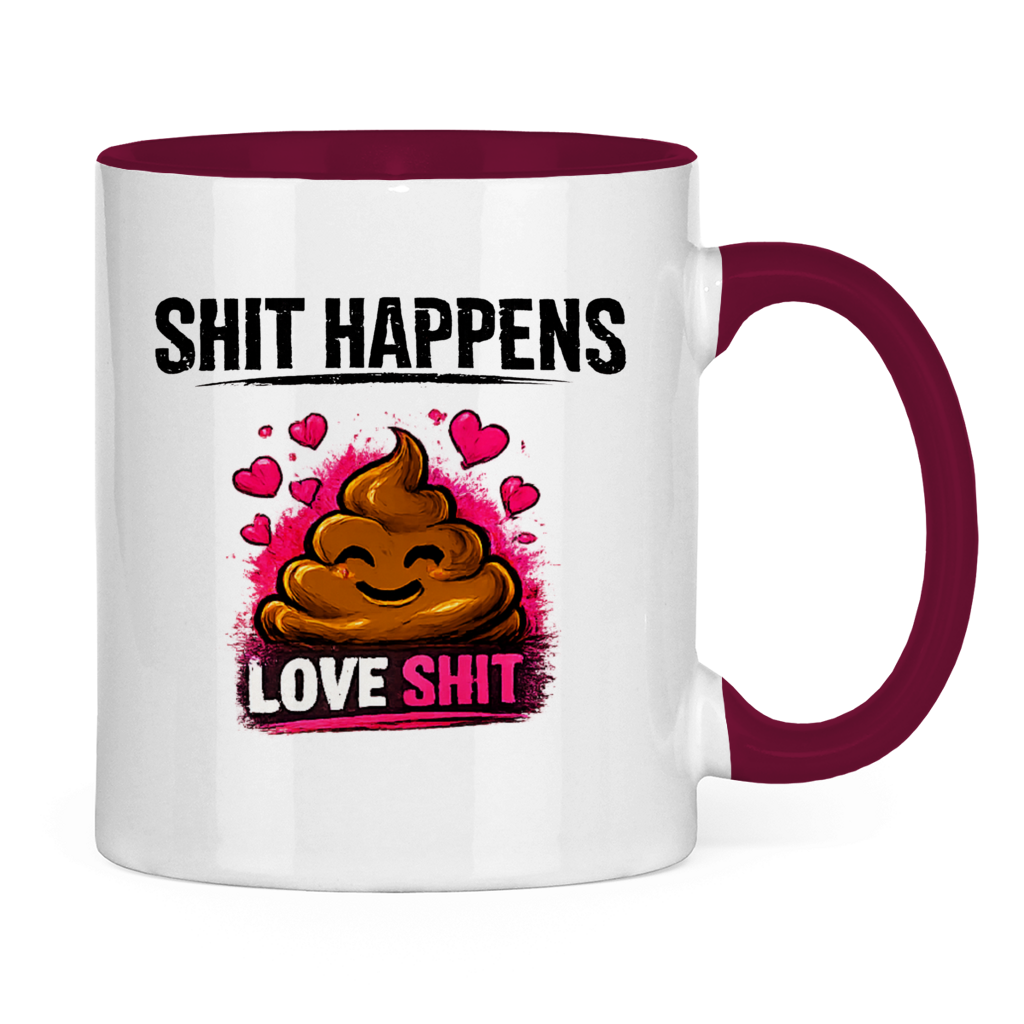 Tasse zweifarbig mit Motiv: Shit Happens Love