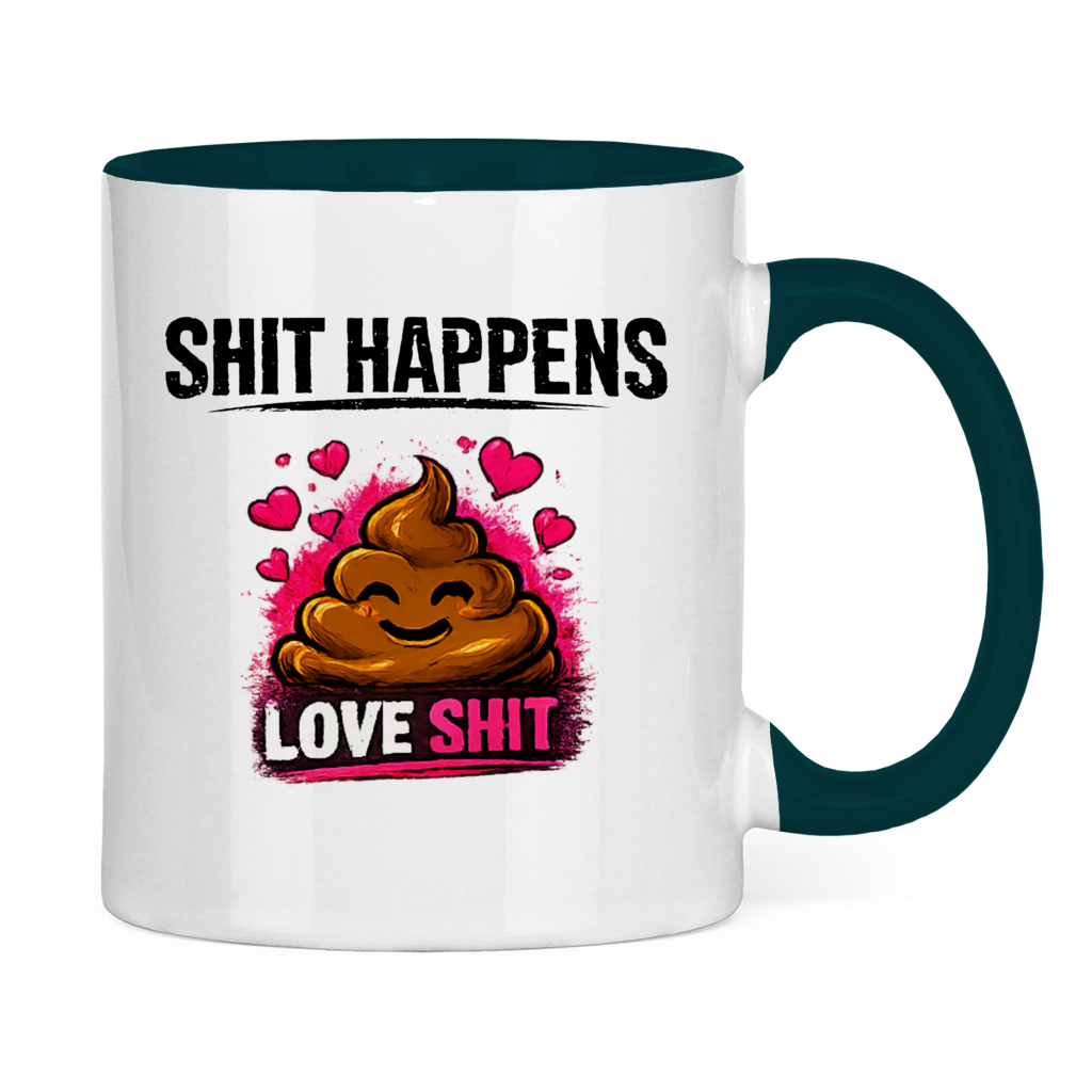 Tasse zweifarbig mit Motiv: Shit Happens Love