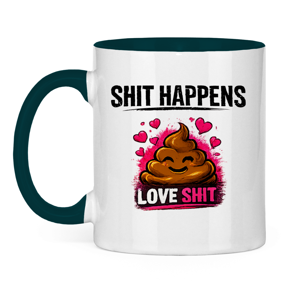 Tasse zweifarbig mit Motiv: Shit Happens Love