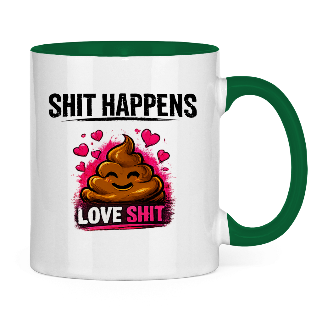 Tasse zweifarbig mit Motiv: Shit Happens Love