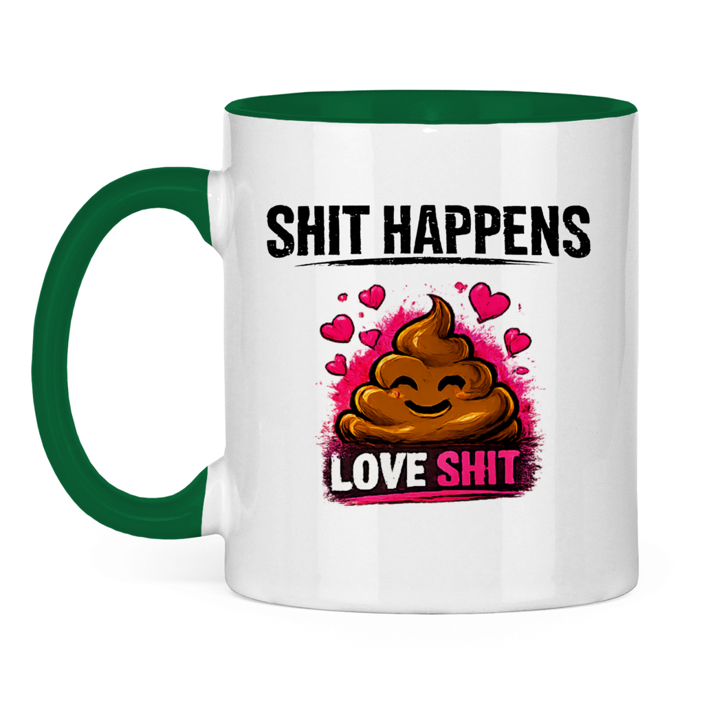 Tasse zweifarbig mit Motiv: Shit Happens Love