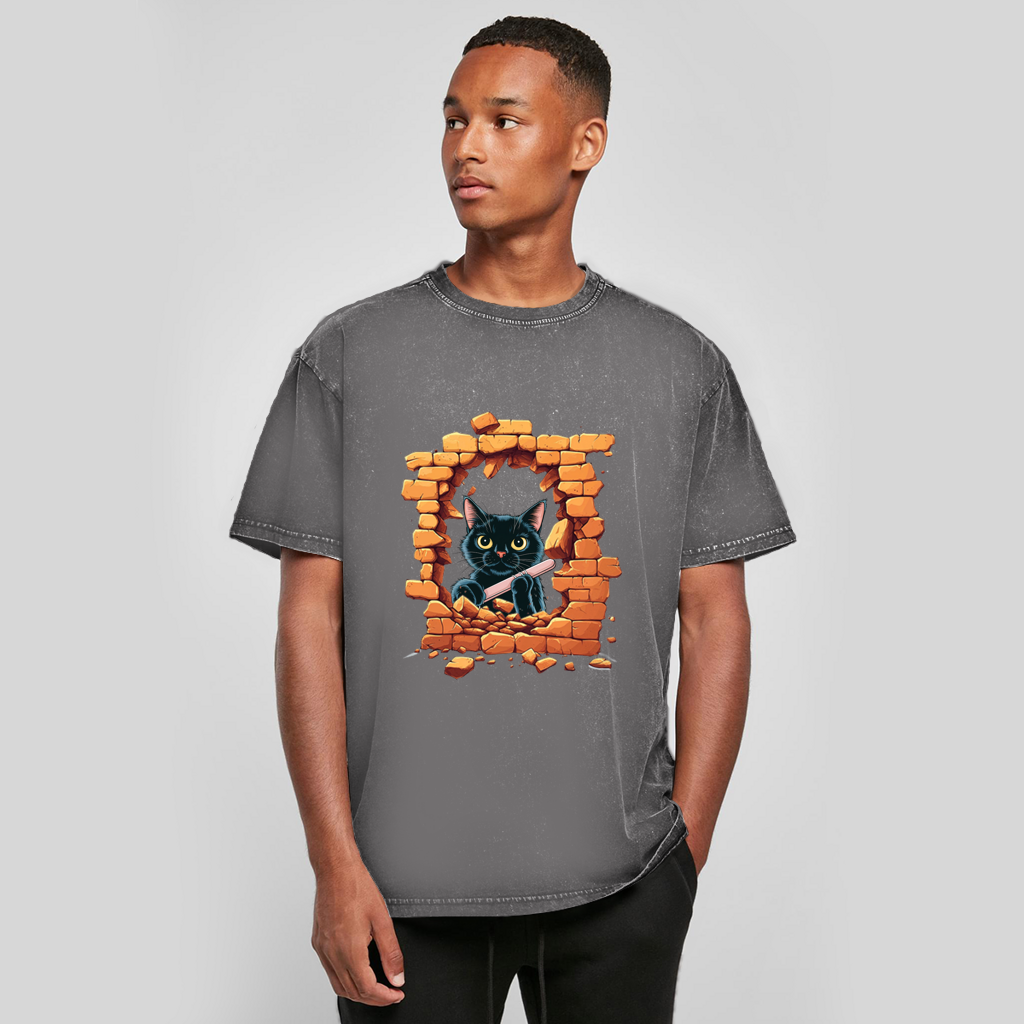 T-shirt oversize délavé Stonebreak-Chat-Noir