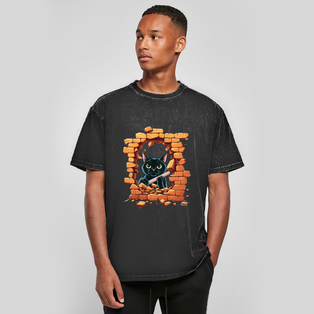T-shirt oversize délavé Stonebreak-Chat-Noir
