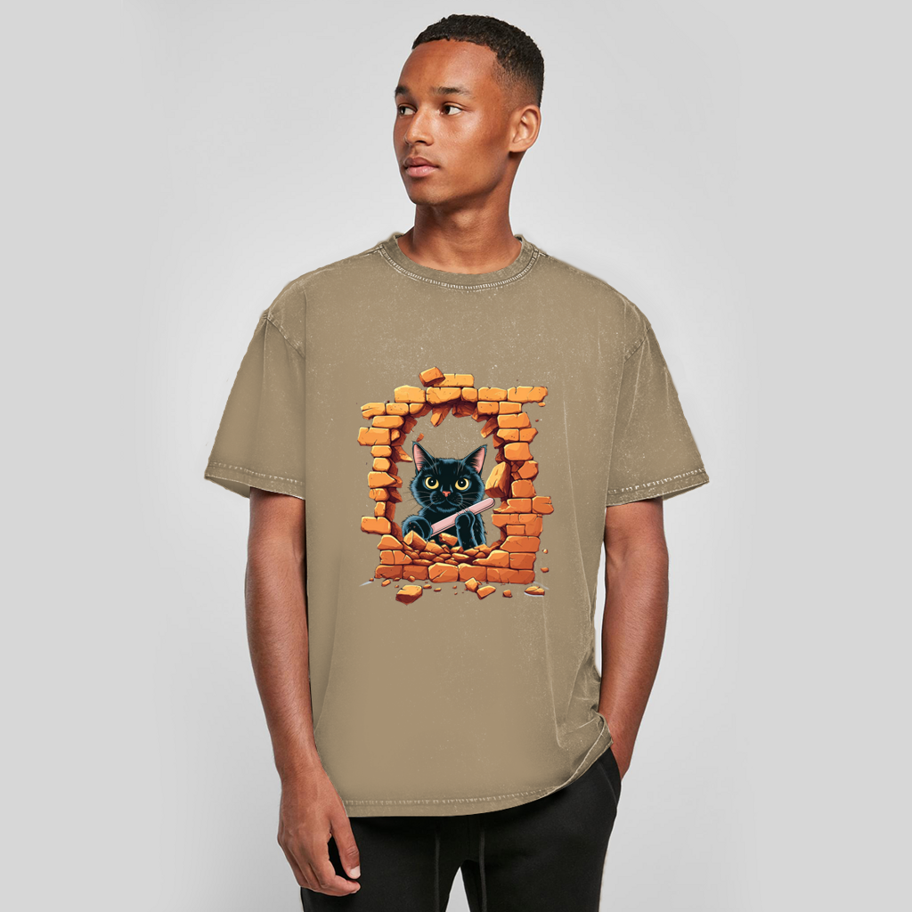 T-shirt oversize délavé Stonebreak-Chat-Noir