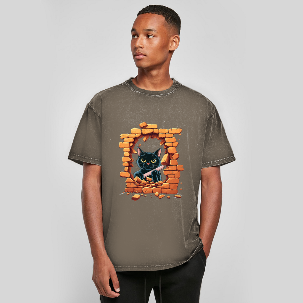 T-shirt oversize délavé Stonebreak-Chat-Noir
