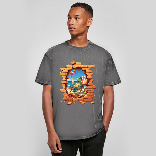 Oversize Washed T-Shirt Stonebreak-Schildkröte-Chillen