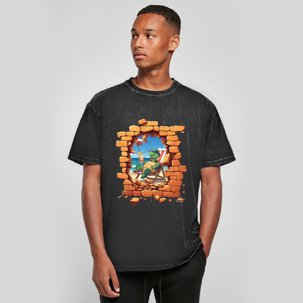 Oversize Washed T-Shirt Stonebreak-Schildkröte-Chillen