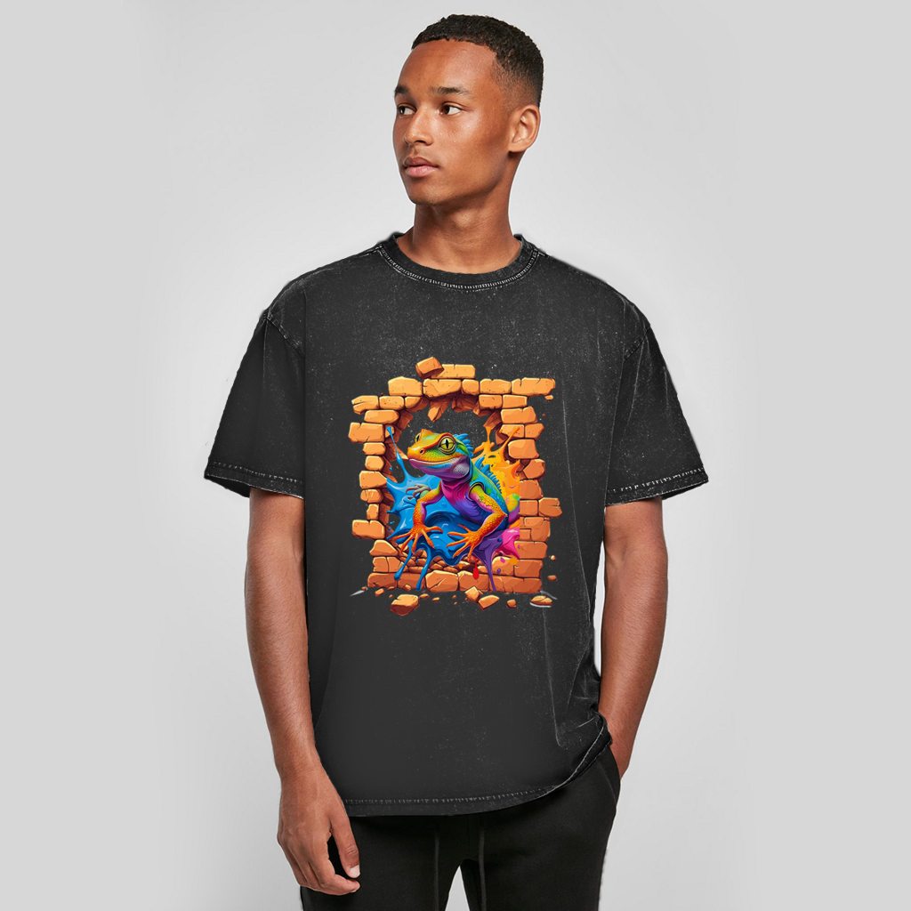Oversize Washed T-Shirt Stonebreak-Eidechse-Color