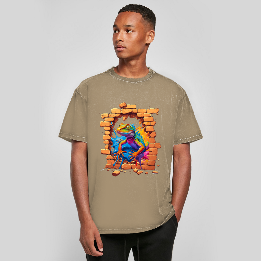 Oversize Washed T-Shirt Stonebreak-Eidechse-Color