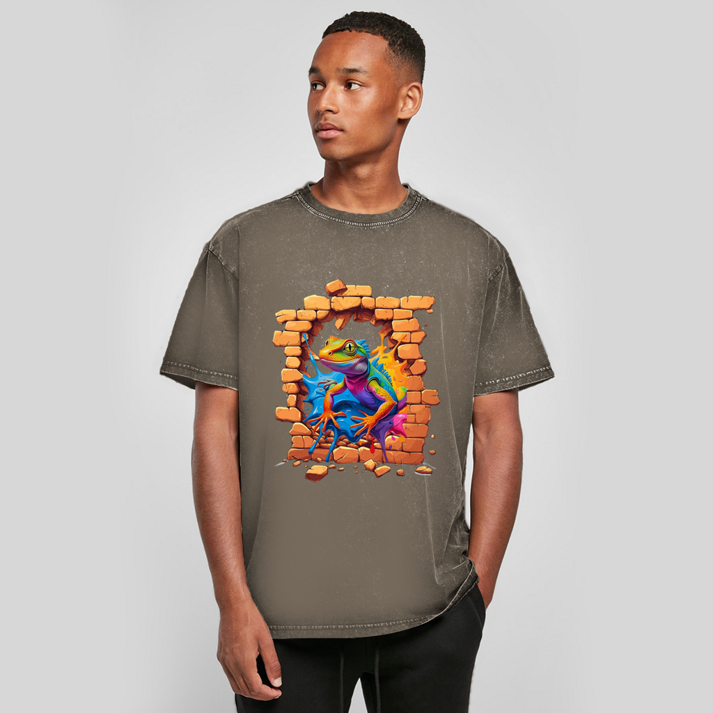 Oversize Washed T-Shirt Stonebreak-Eidechse-Color