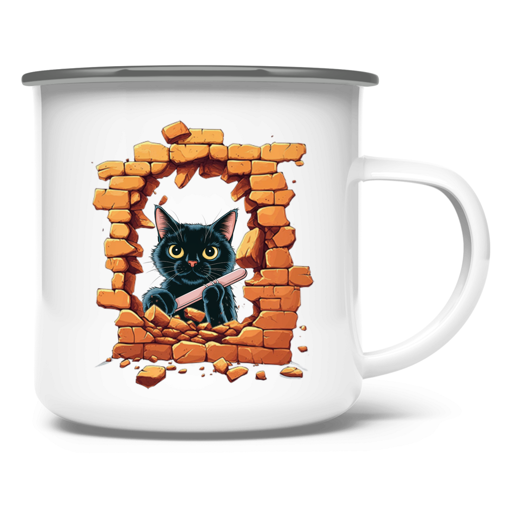 Emaille Tasse Stonebreak-Katze-Black