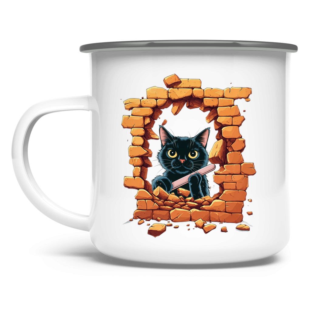 Emaille Tasse Stonebreak-Katze-Black