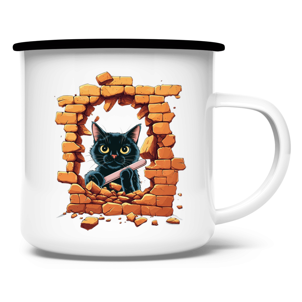 Emaille Tasse Stonebreak-Katze-Black