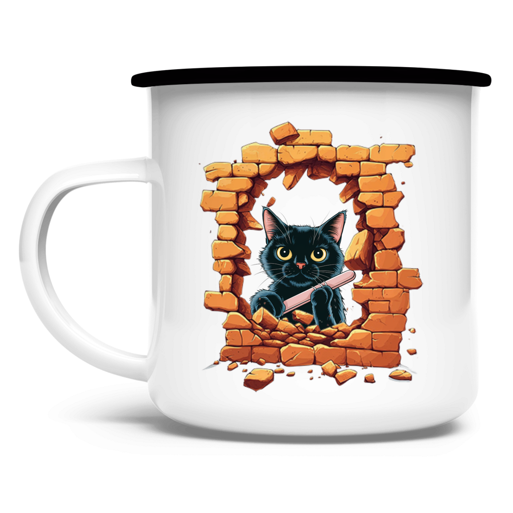 Emaille Tasse Stonebreak-Katze-Black