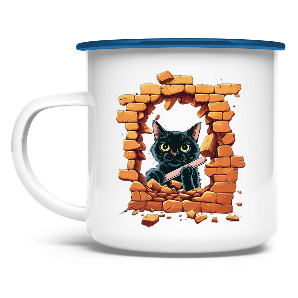 Emaille Tasse Stonebreak-Katze-Black