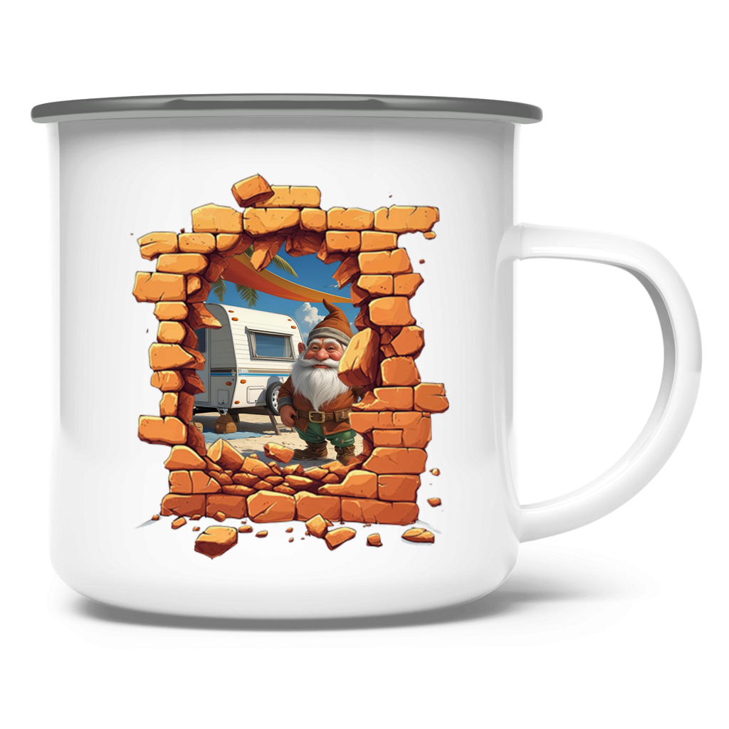 Emaille Tasse Stonebreak-Monster-Camping