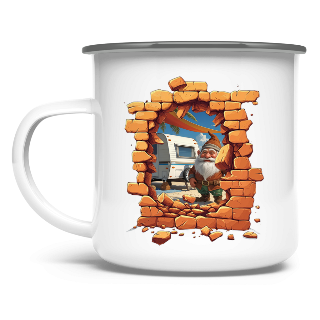 Emaille Tasse Stonebreak-Monster-Camping