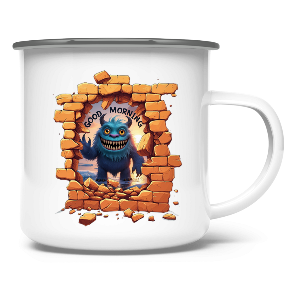 Emaille Tasse Stonebreak-Monster-Good-Morning